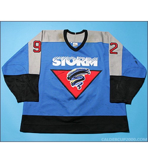 Custom OHL Guelph Storm 1993-96 92 Oneill Hockey Jersey Road Blue